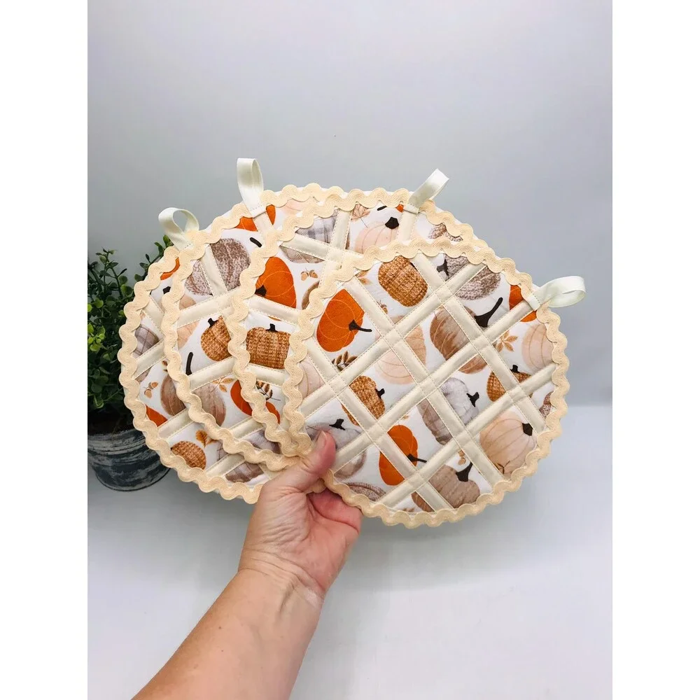 Pie Trivet Hotpad Pumpkin Pie Neutral Orange Cream Boho Cotton Machine Washable